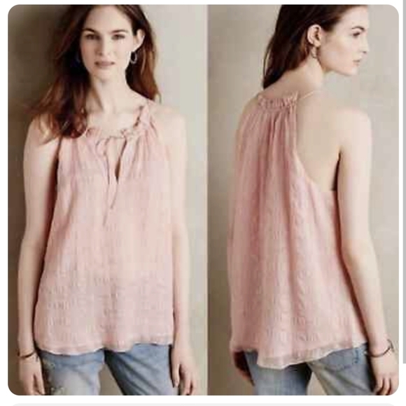 ANTHROPOLOGIE HD in Paris silk Shadow pane halter neck top 2 xs small - Picture 2 of 16